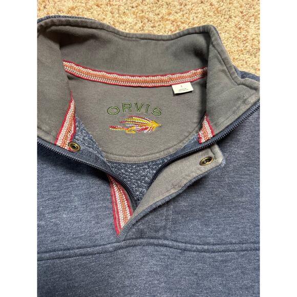 ORVIS Signature 1/4 zip Blue Pullover Sweatshirt size Men's Large - Picture 3 of 10
